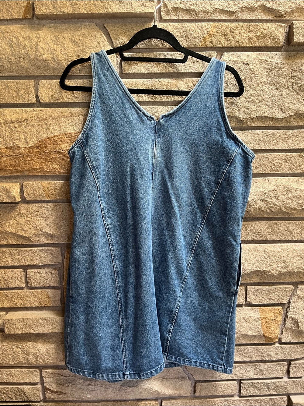 GAP Indigo Blue Denim Scoop Tank Dress Pockets Jumper Size 14 Petite - Picture 3 of 10